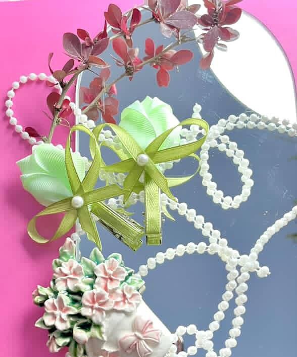 گیره مو جفتی سبز دست ساز