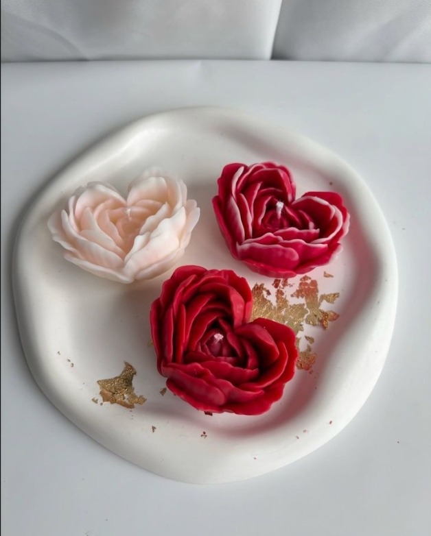 شمع گل رز قلبی تک و عمده ب رنگ دلخواه