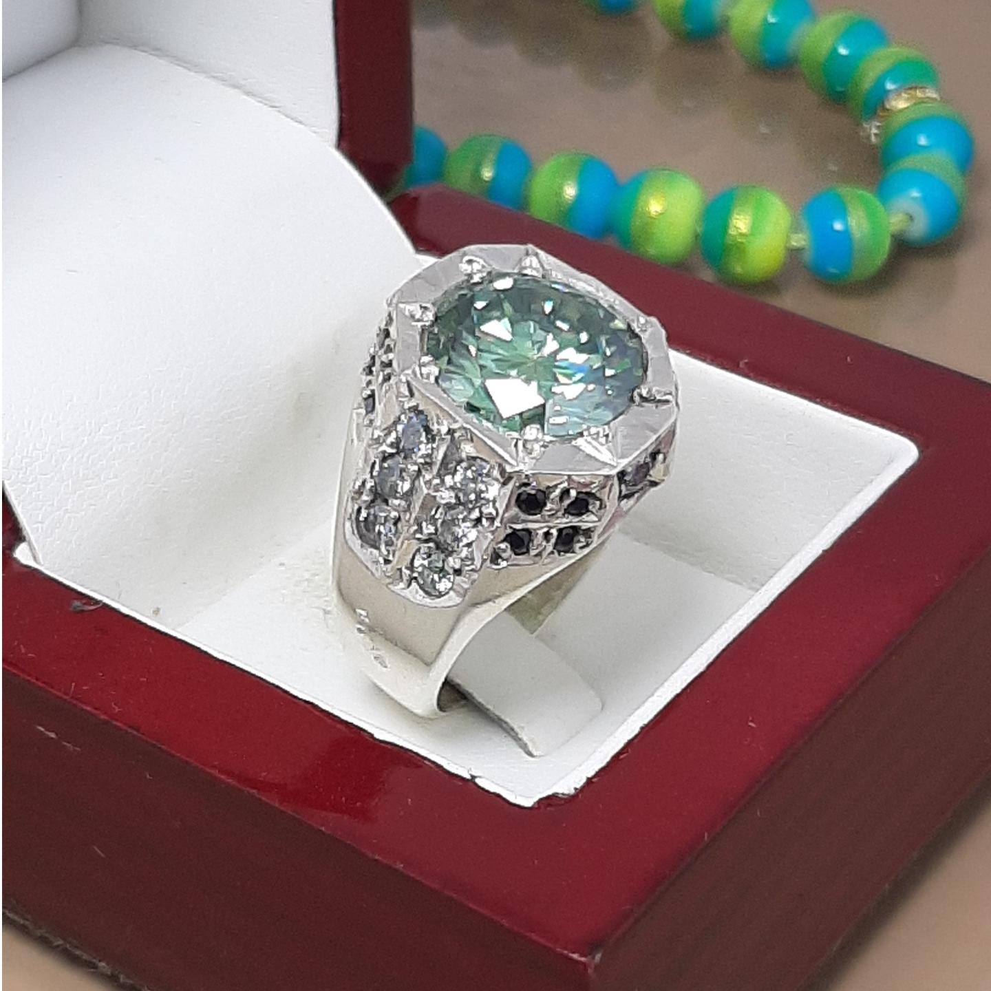 انگشتر موزانایت رکاب نقره 925 دست ساز کد 12002