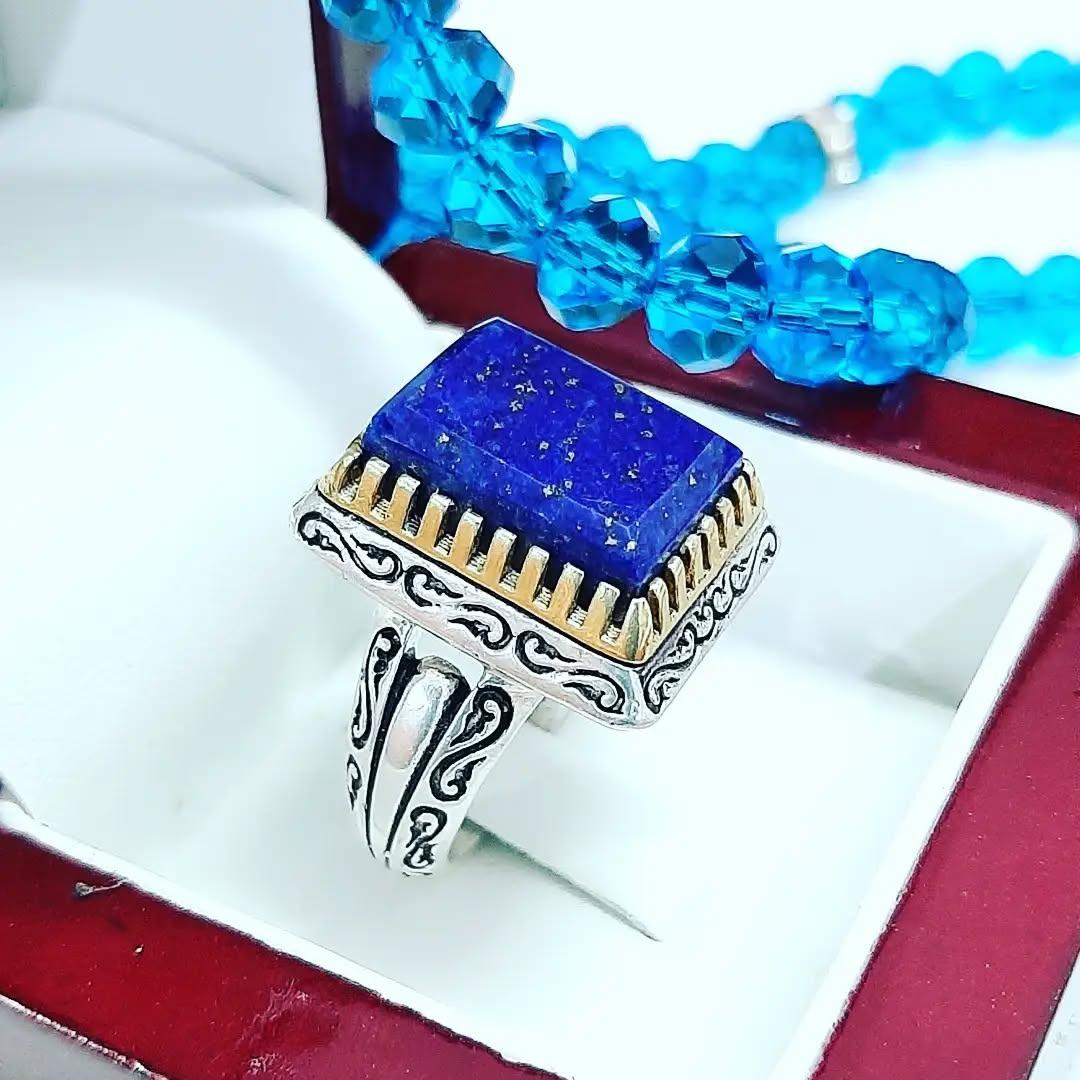 انگشتر لاجورد افغانستان رکاب نقره 925 کد 16001