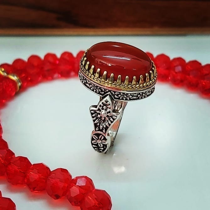 انگشتر عقیق خراسانی سرخ (رکاب نقره 925) مردانه