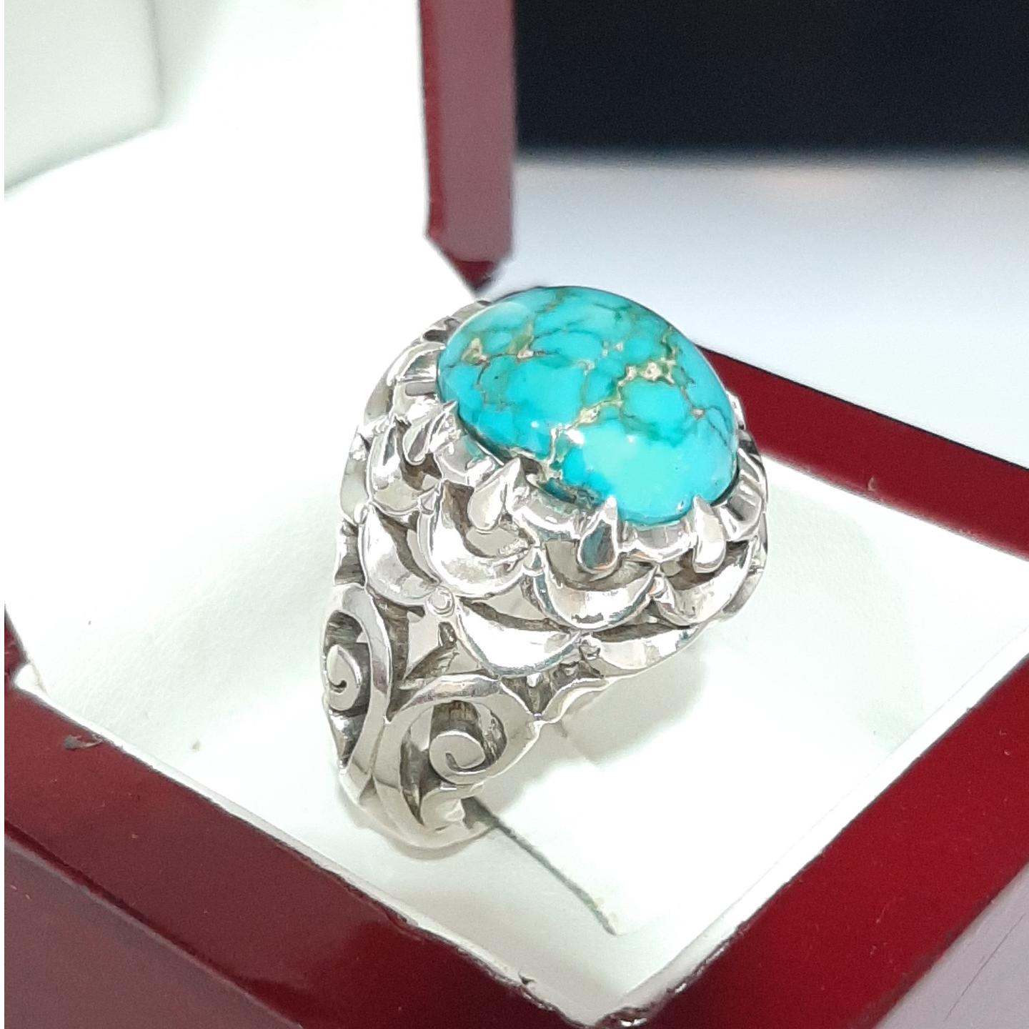 انگشتر فیروزه نیشابور مردانه (اصل) نقره دست ساز