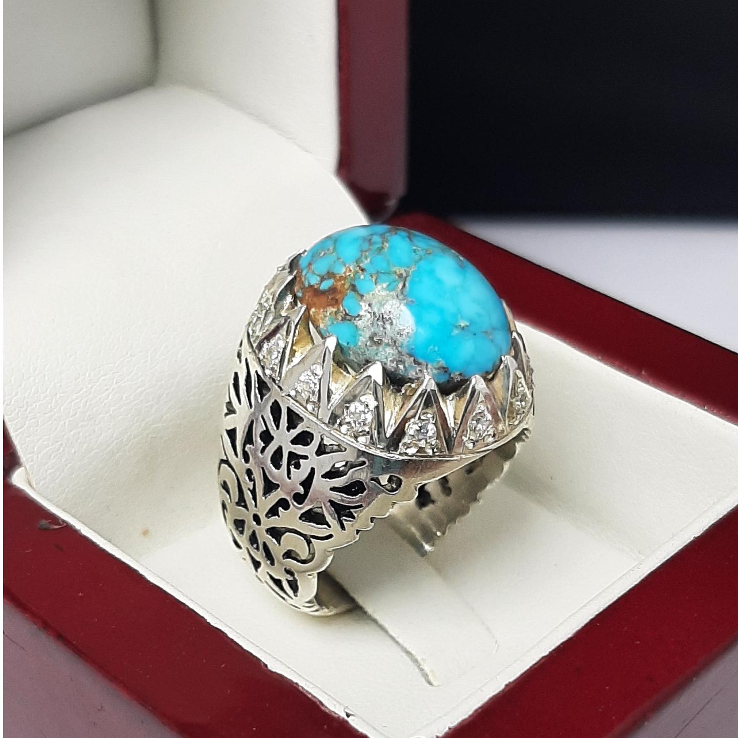 انگشتر فیروزه مردانه نیشابور (رکاب نقره دست ساز)