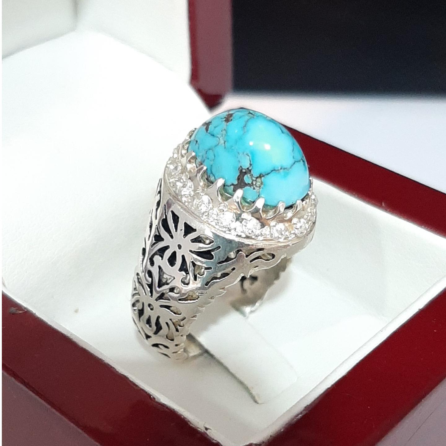 انگشتر نقره مردانه فیروزه نیشابوری (رکاب دست ساز)