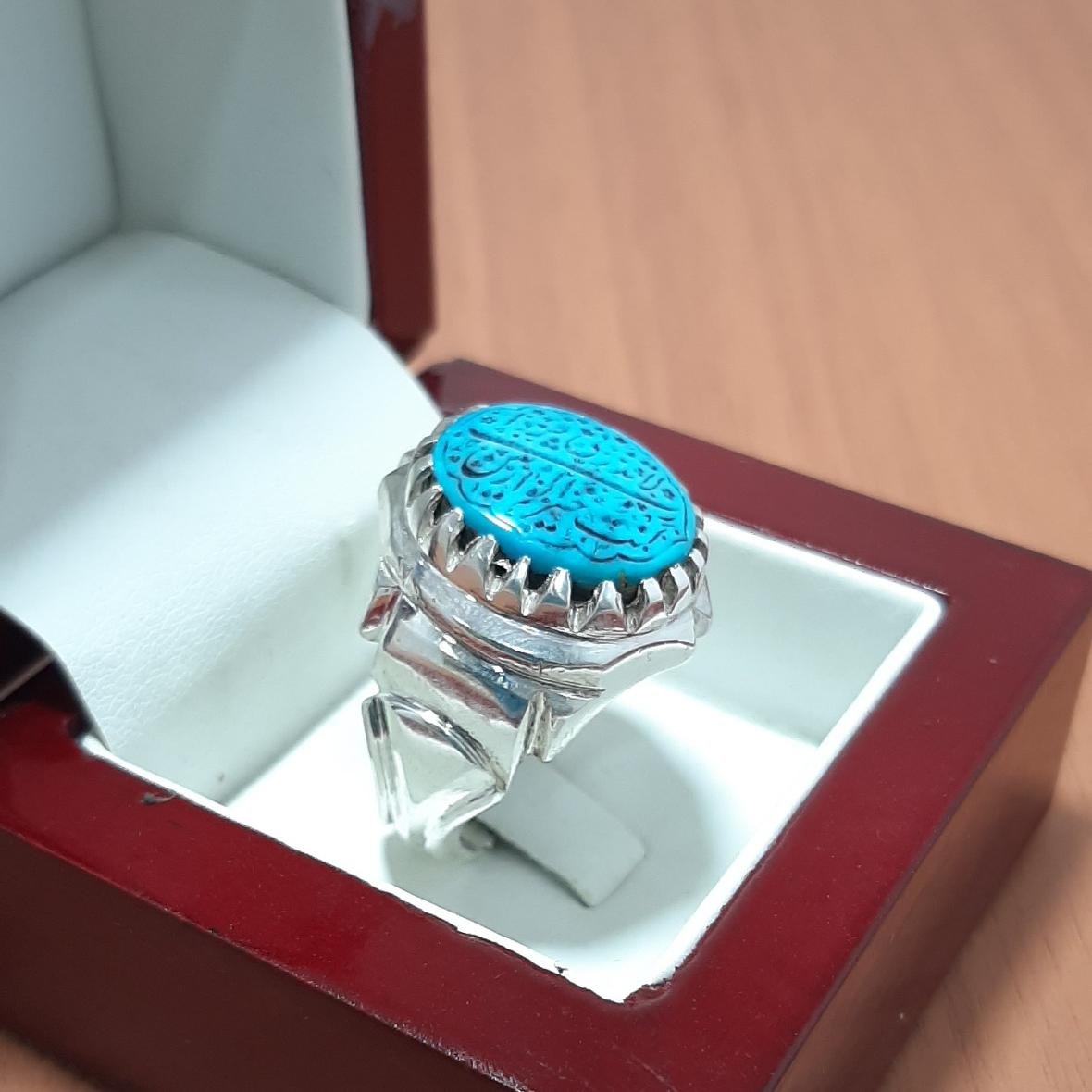 انگشتر فیروزه نیشابوری اصل (خطی) نقره 925 دست ساز