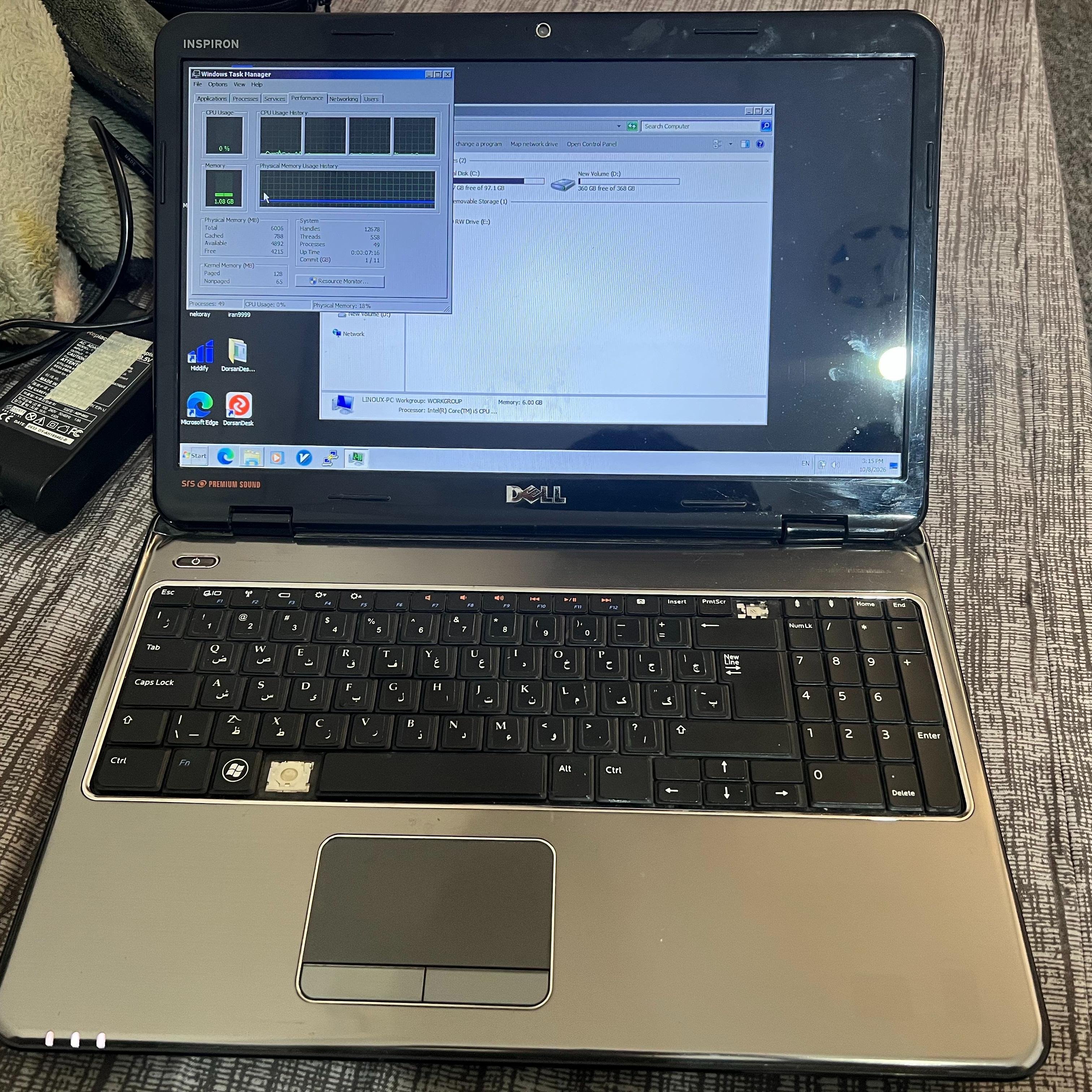 لپ تاپ دل inspiron i5 با 6 گیگ رم ddr3