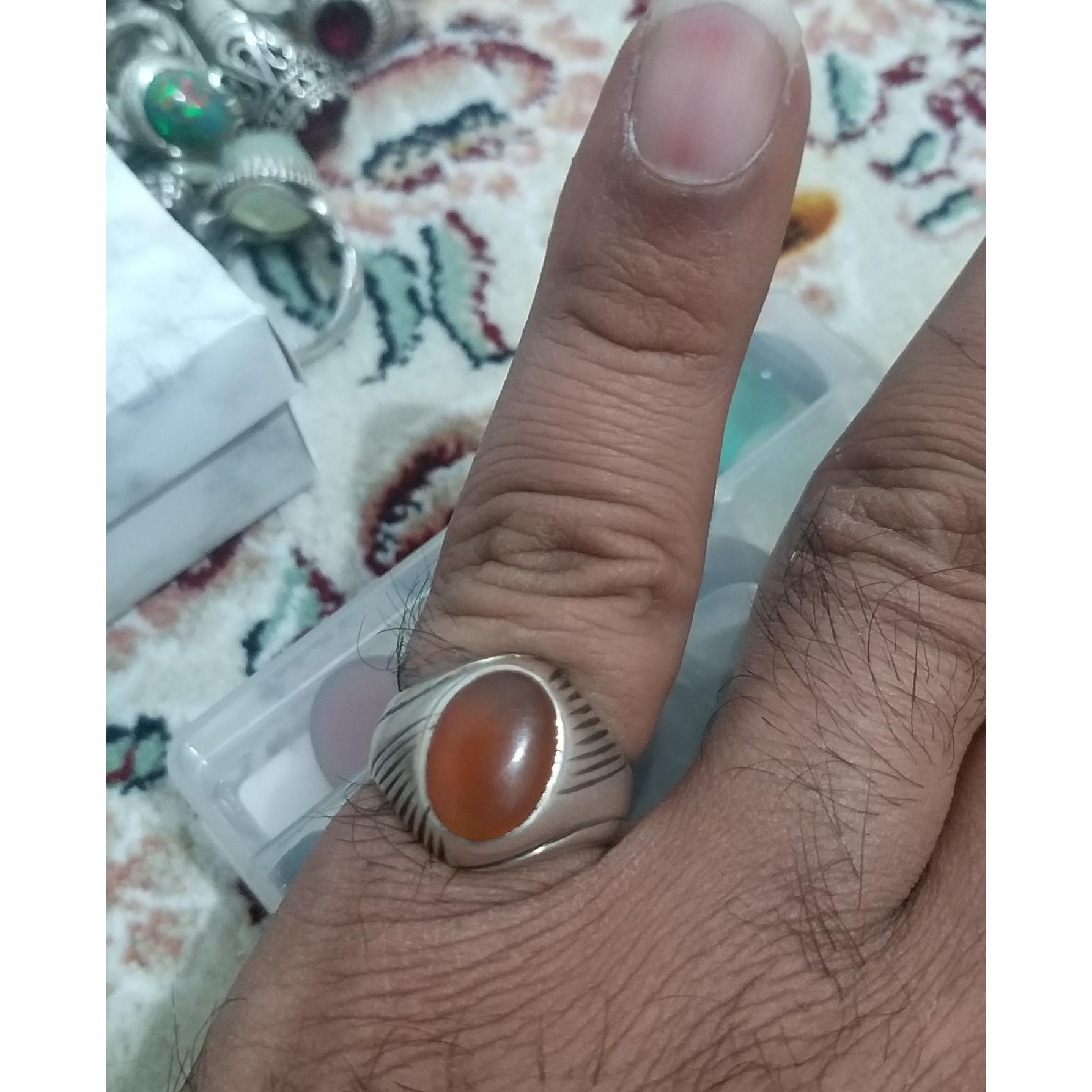 انگشتر نقره 925 نگین عقیق پرتقالی معدنی