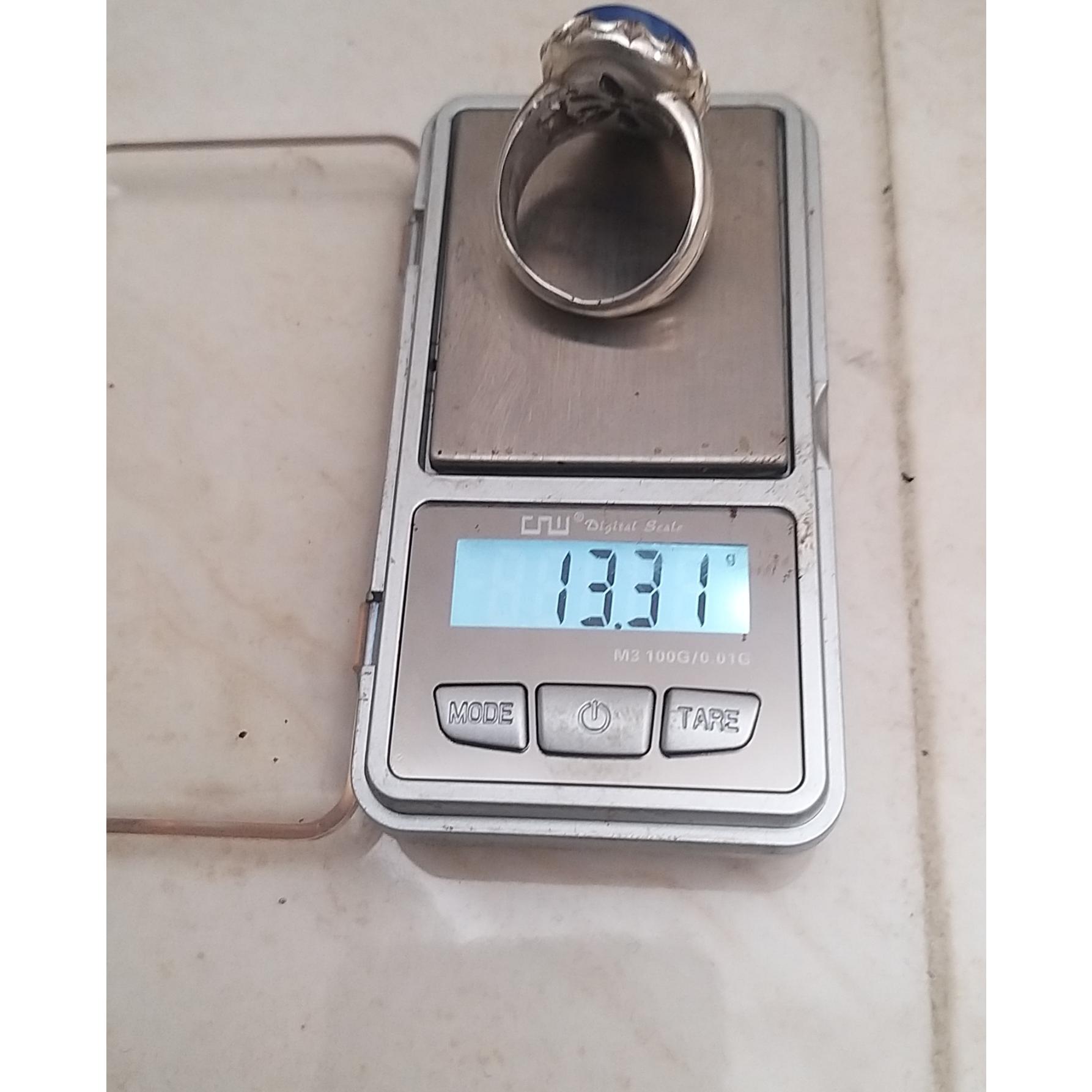 انگشتر نقره 925. عقیق آبی کاربنی معدنی