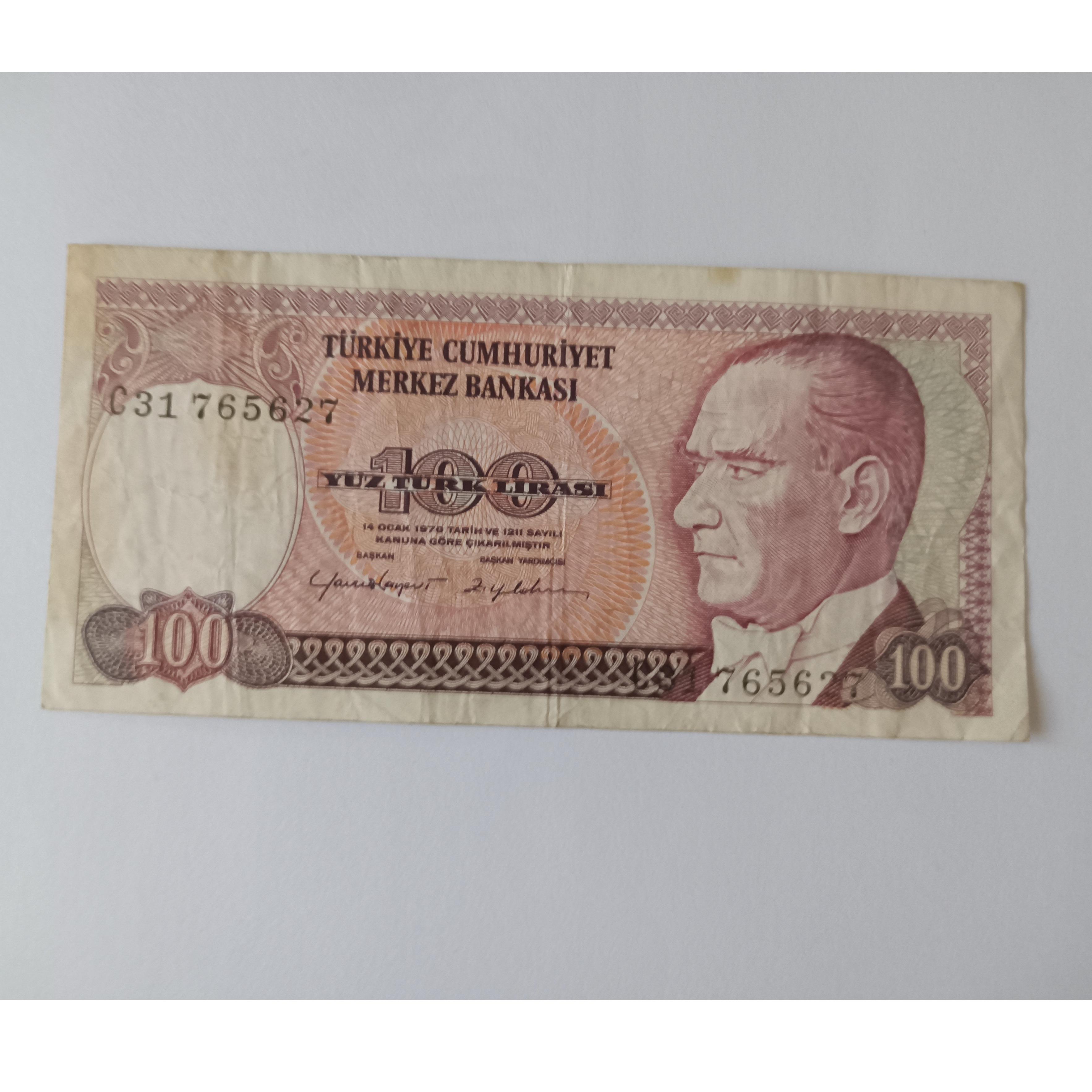 100 لیر ترکیه قدیمی 1970 اتاترک