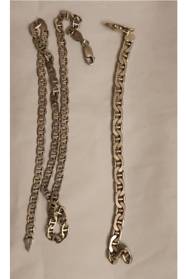 گردن بند و دست بند زنجر تمام نقره ساخت ایتالیا