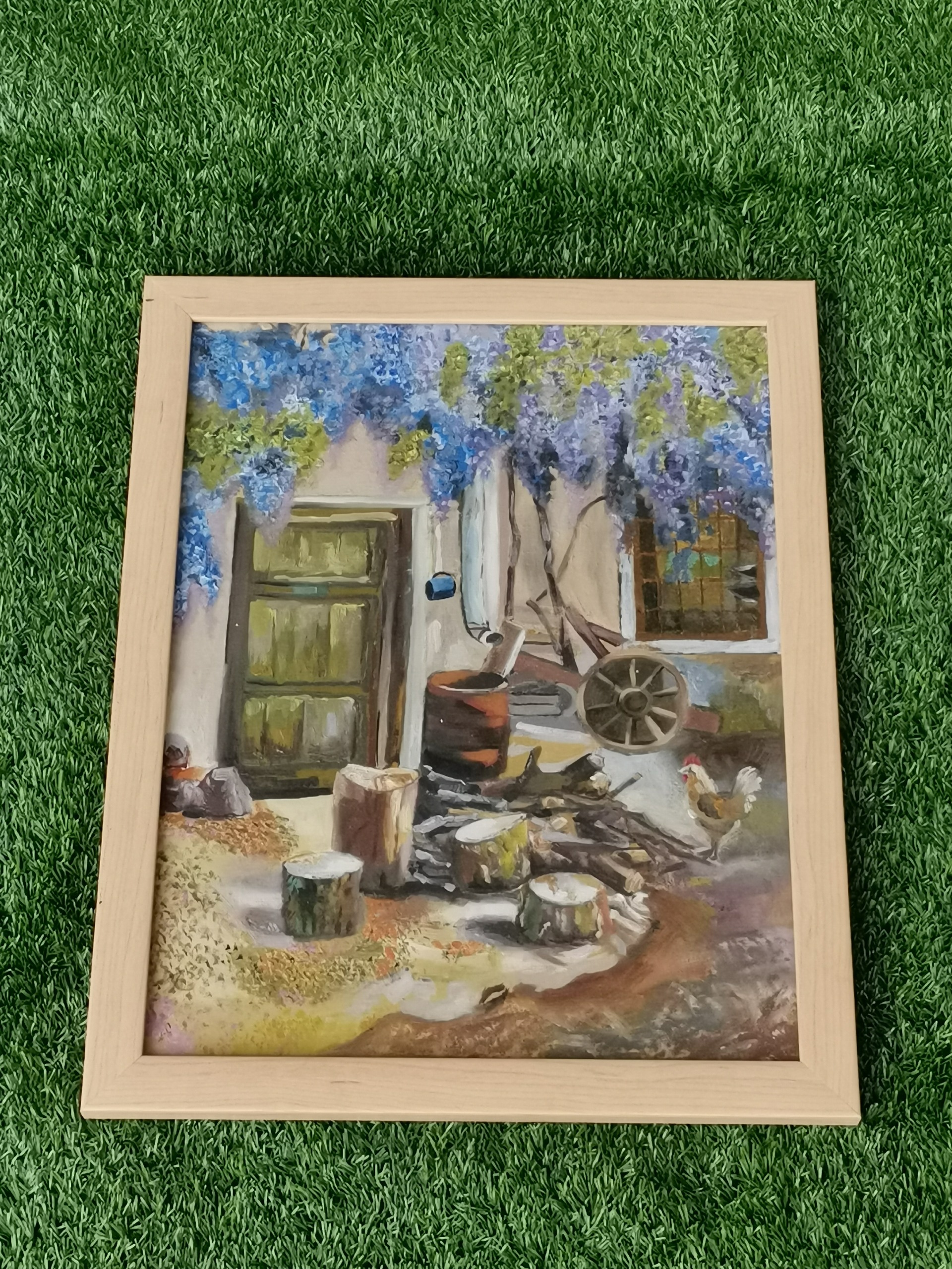 حیات بنفش (رنگ روغن)نقاشی روستایی