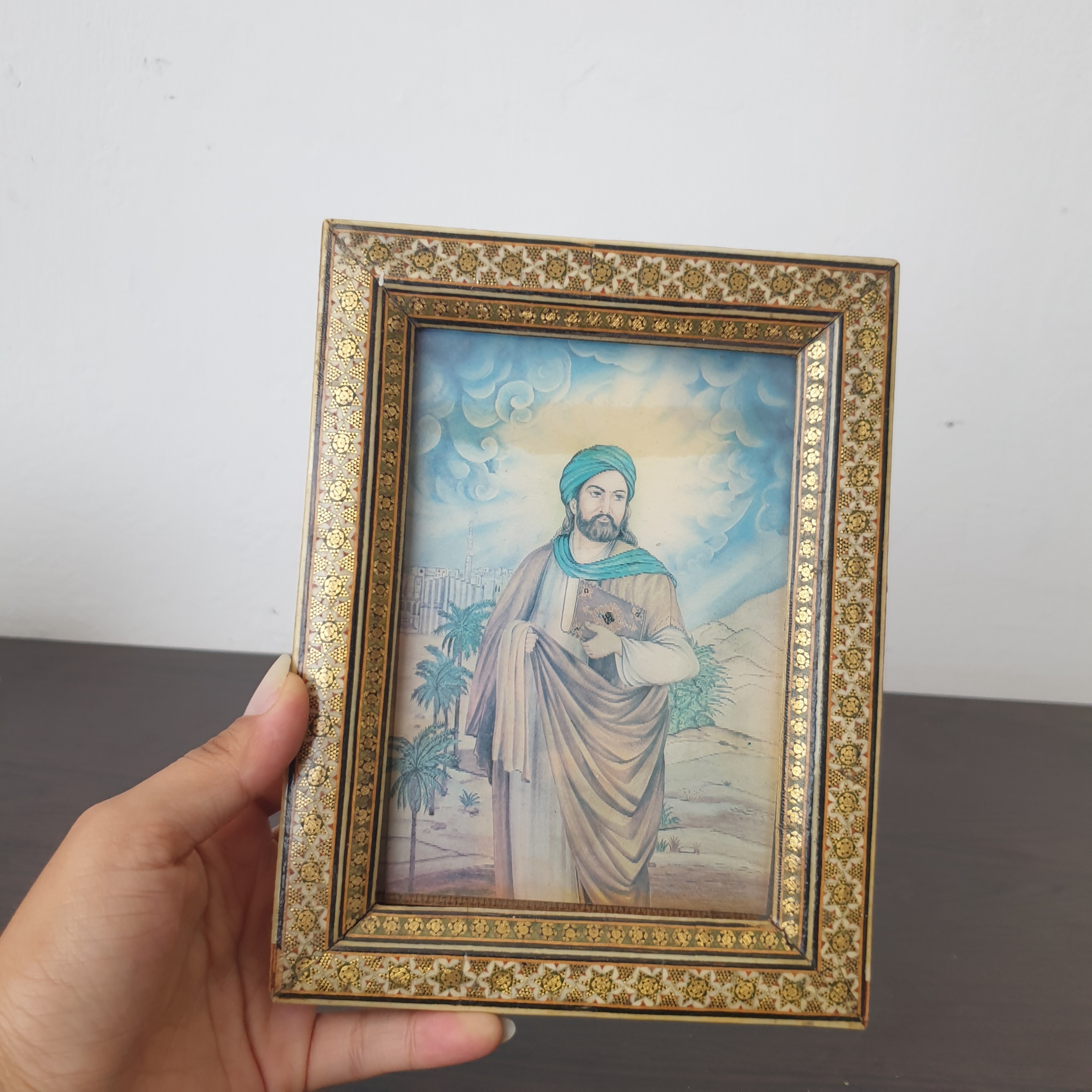 تابلو قدیمی شمایل سه بعدی خاتم کاری