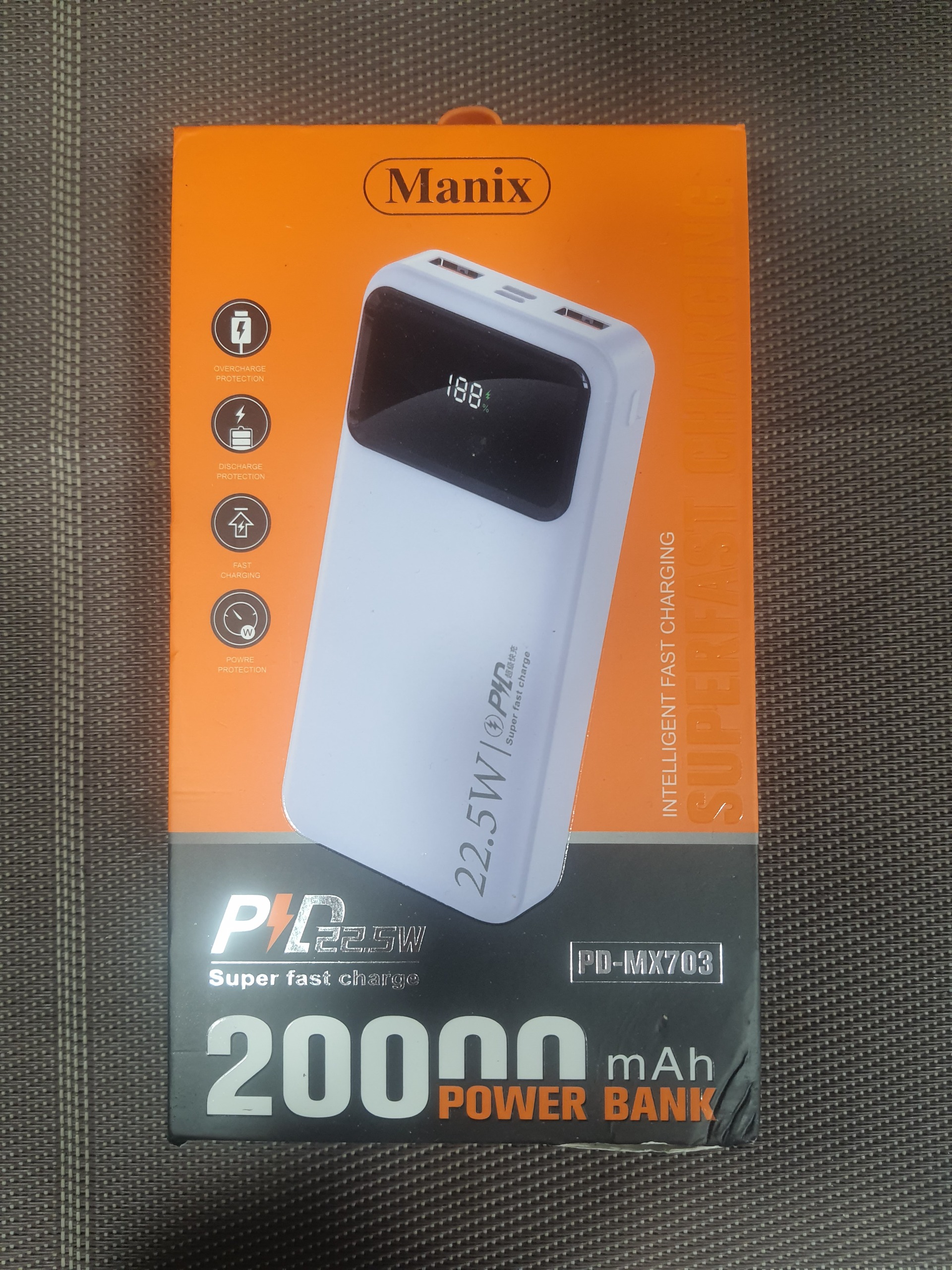 پاوربانک 22.5w برند manix ظرفیت 20000