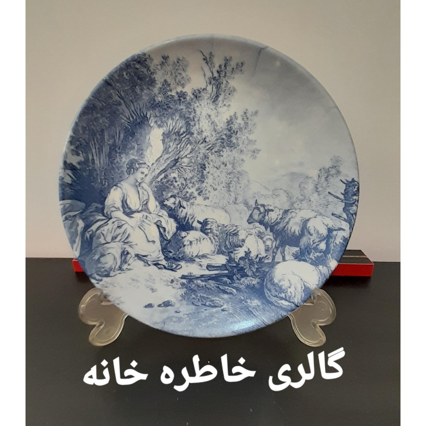 بشقاب دیوارکوب ملامین قلم آبی