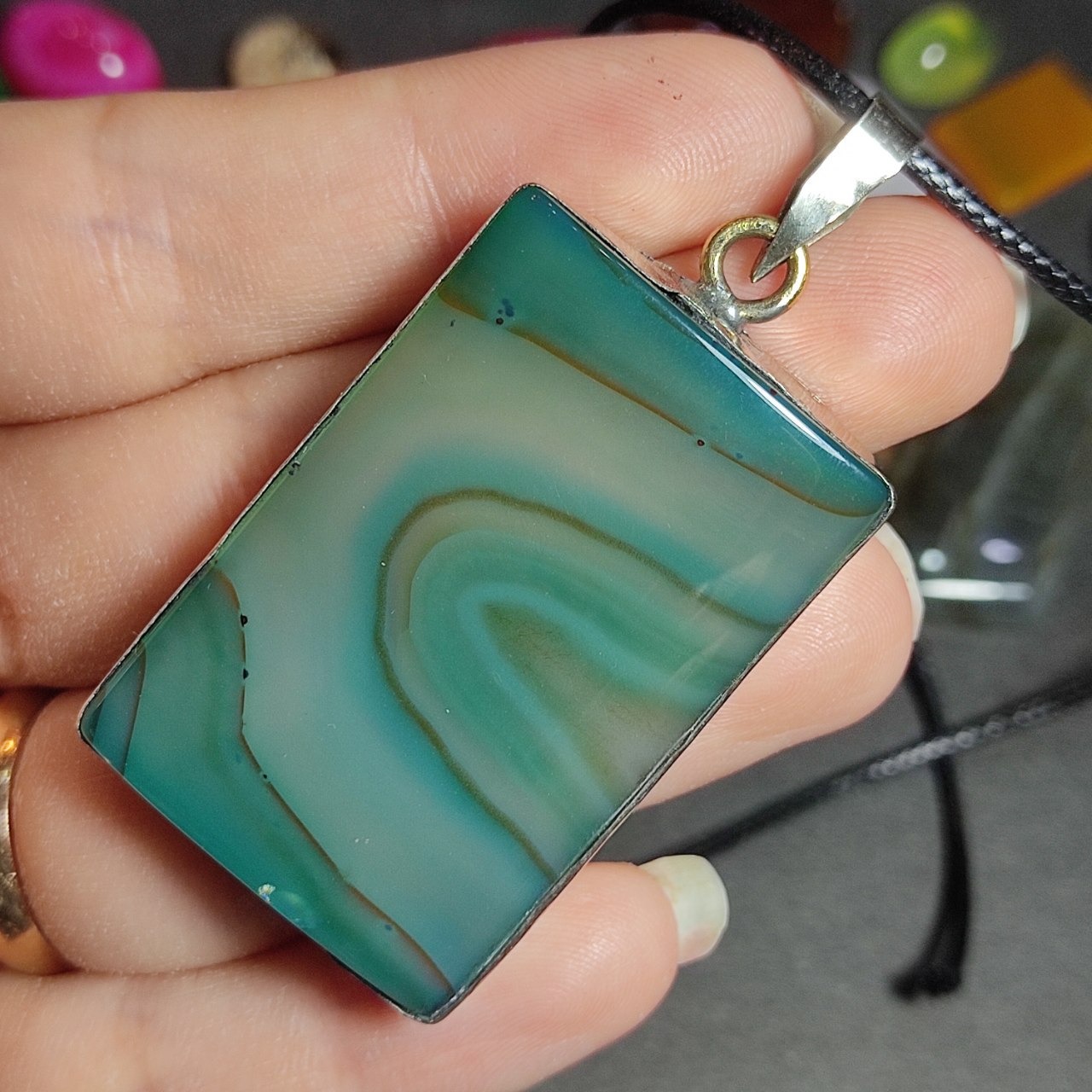 گردنبند سایز درشت سنگ عقیق سلیمانی معدنی کد 10085