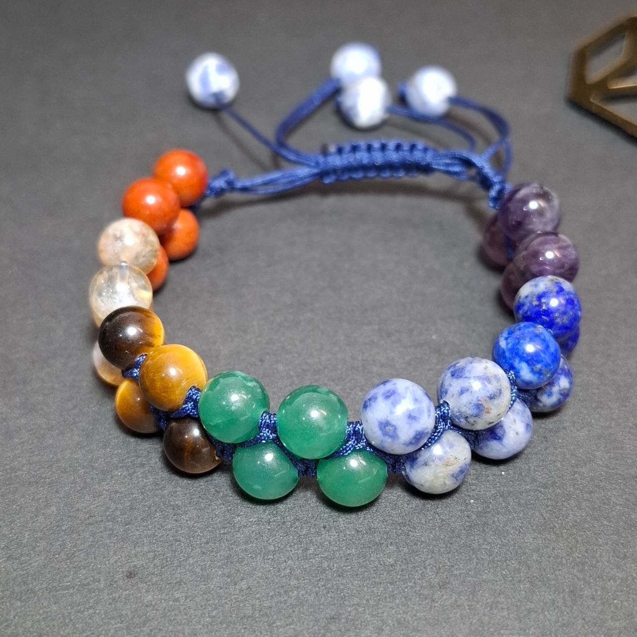  دستبند با مهره های سنگ هفت سنگ معدنی کد 10382