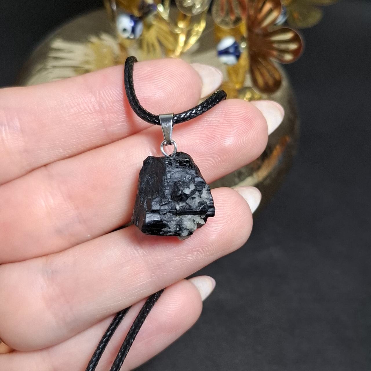  گردنبند آویز سنگ راف تورمالین معدنی کد 10448