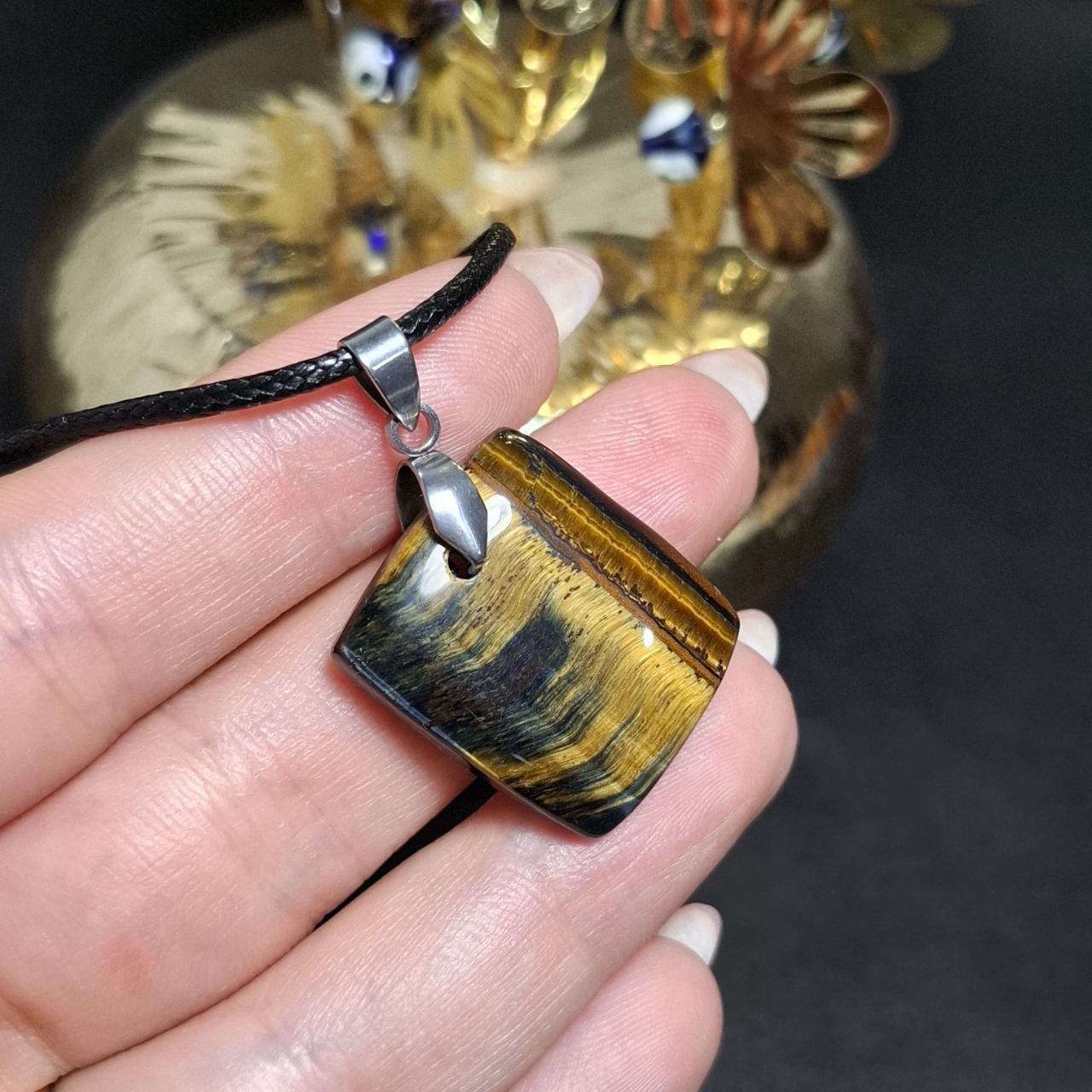 گردنبند آویز سنگ چشم ببرمعدنی کد 10449