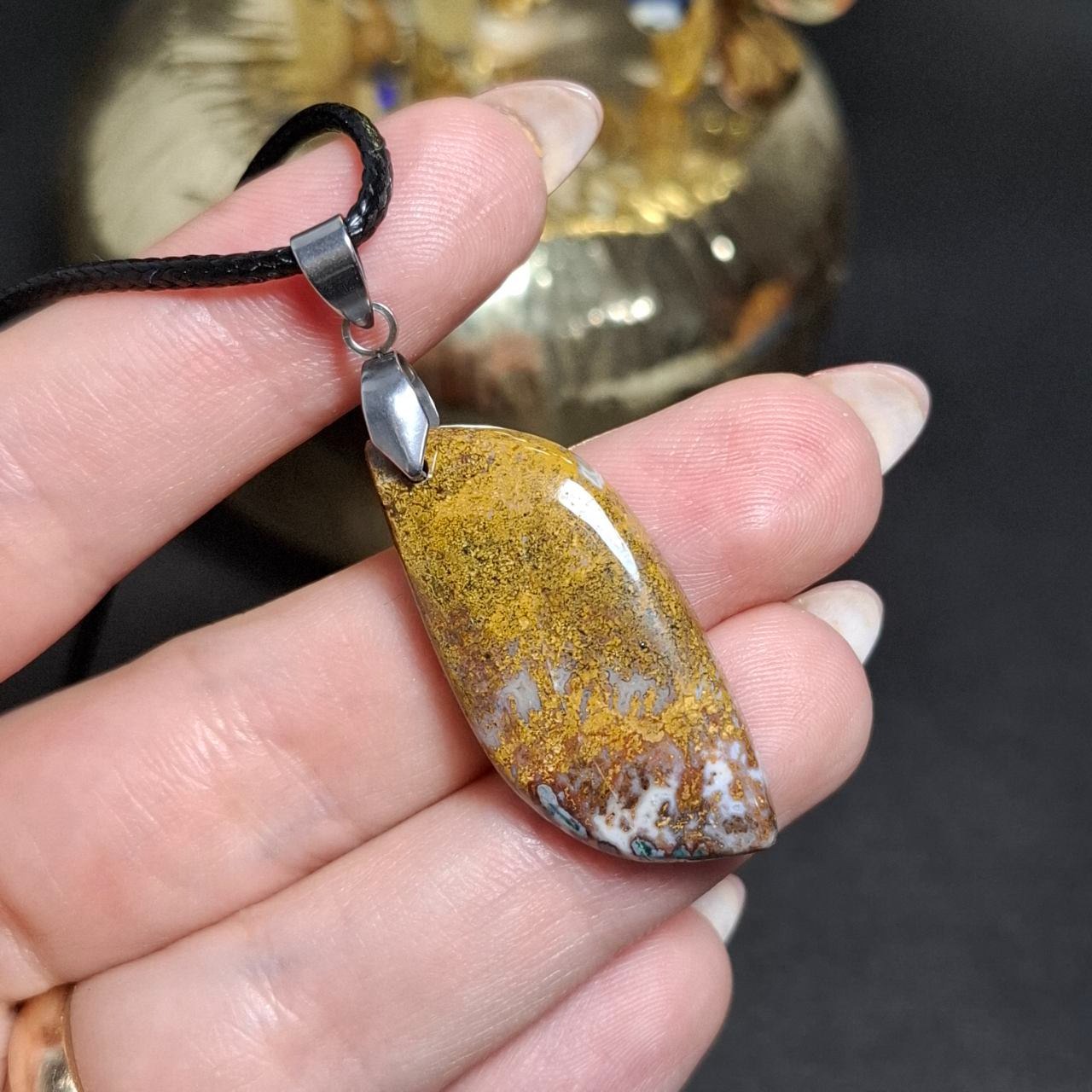  گردنبند آویز سنگ عقیق شجر پاییزی معدنی کد 10450