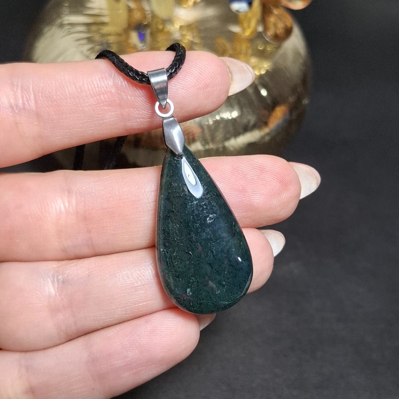 گردنبند آویز سنگ عقیق خزه ای معدنی کد 10451