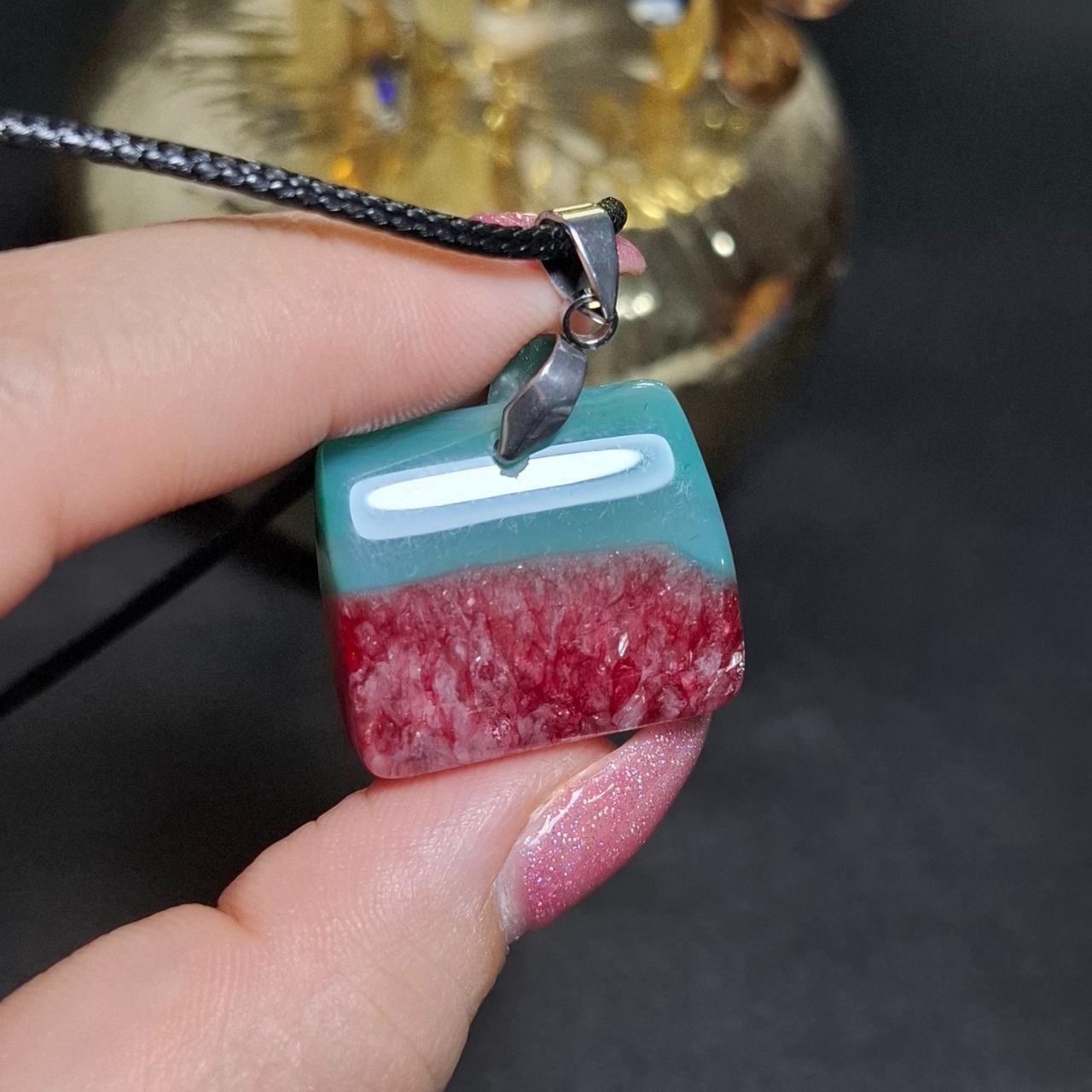 گردنبند آویز سنگ عقیق ژئودی معدنی کد 10452