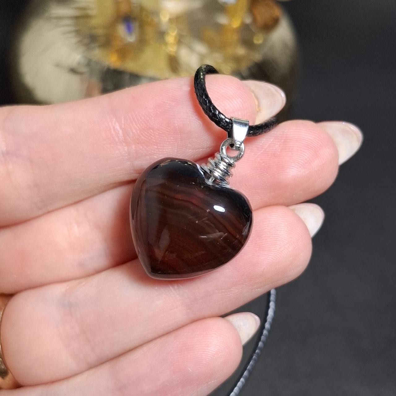 گردنبند آویز سنگ عقیق معدنی تراش قلبی کد 10455