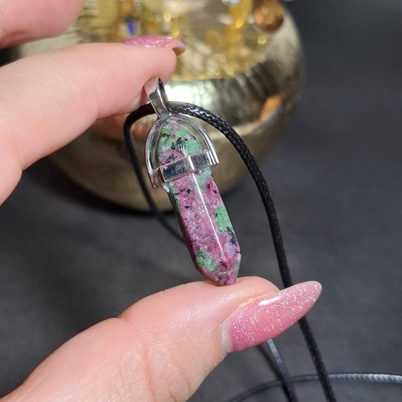 گردنبند آویز سنگ روبی زئوسیت معدنی کد 10456