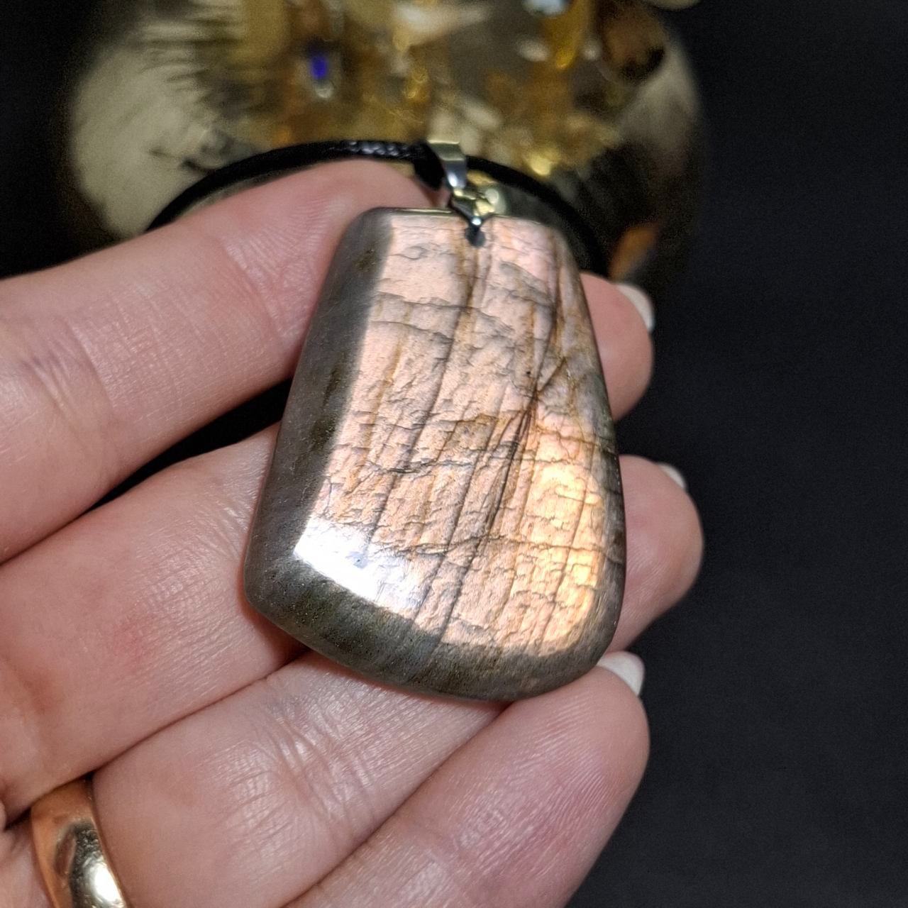 گردنبند آویز سنگ لابرادوریت معدنی کد 10459