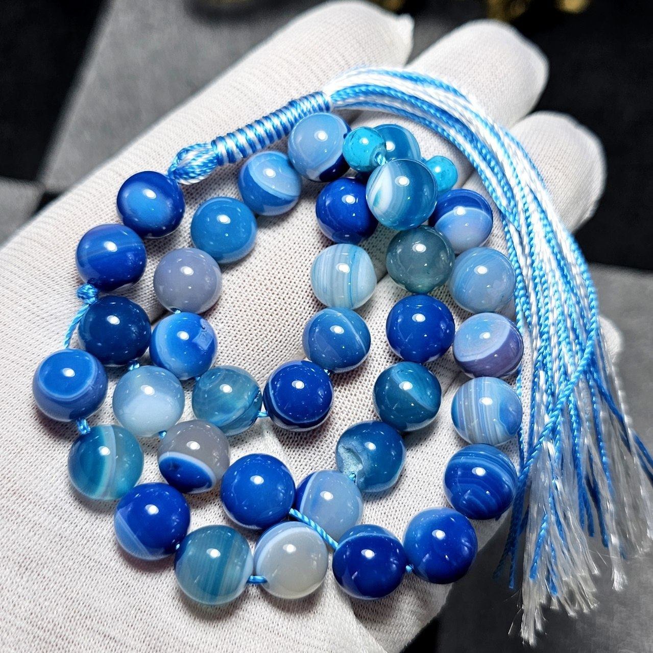  تسبیح 33 دانه عقیق آبی سلیمانی معدنی کد 10461