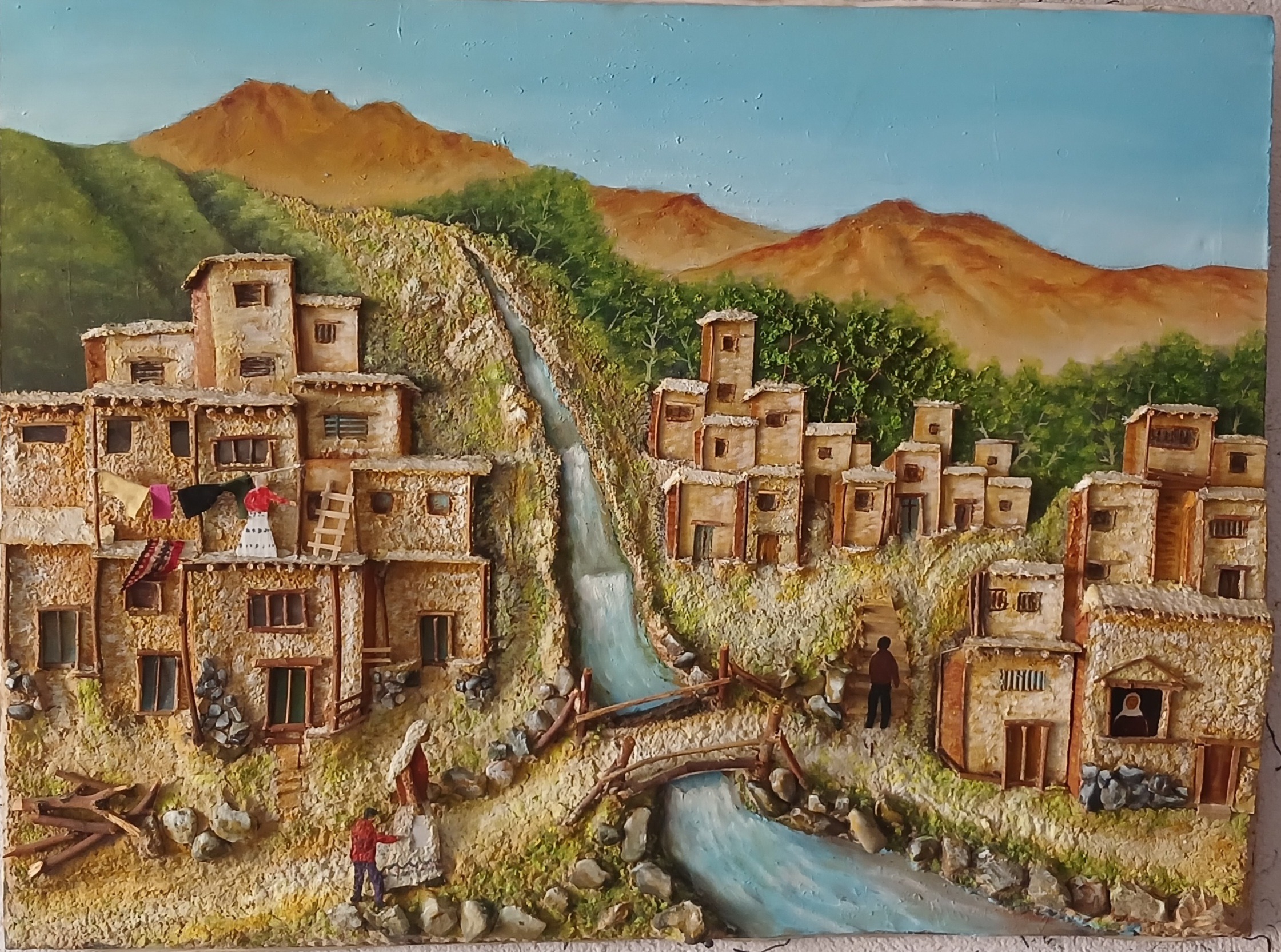 تابلو نقاشی سه بعدی و برجسته (روستای پلکانی)