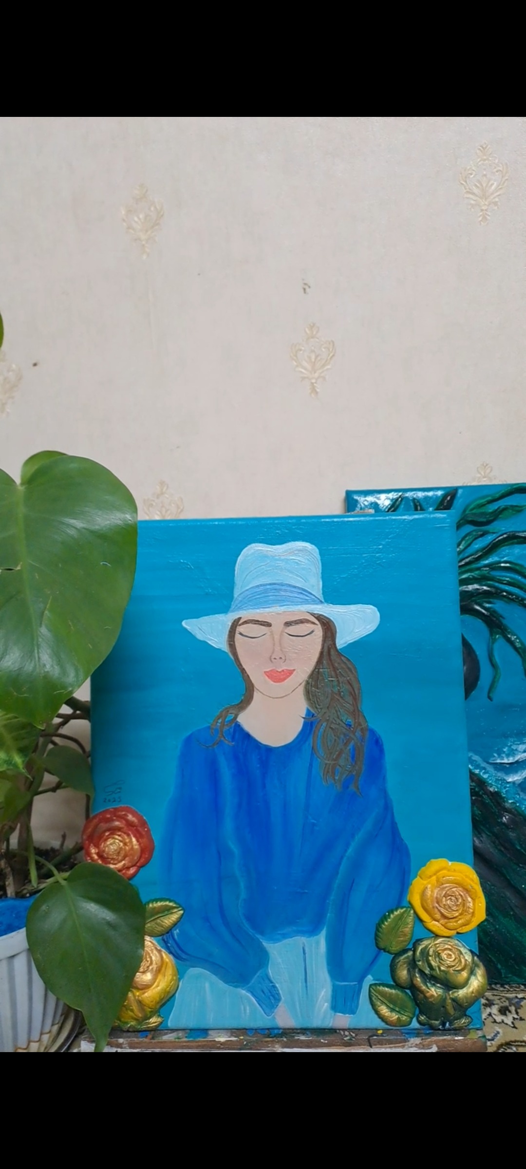 تابلو رنگ روغن نقش برجسته روی بوم نو کار دست