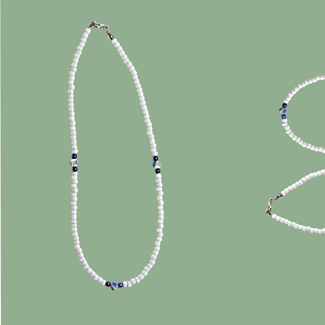 گردنبند منجوق و مهره آبی و سنگ کوهگل