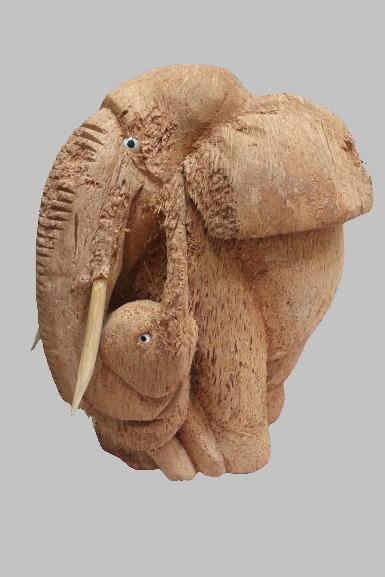 مجسمه چوبی فیل مادر و بچه  از چوب نارگیل طبیعی