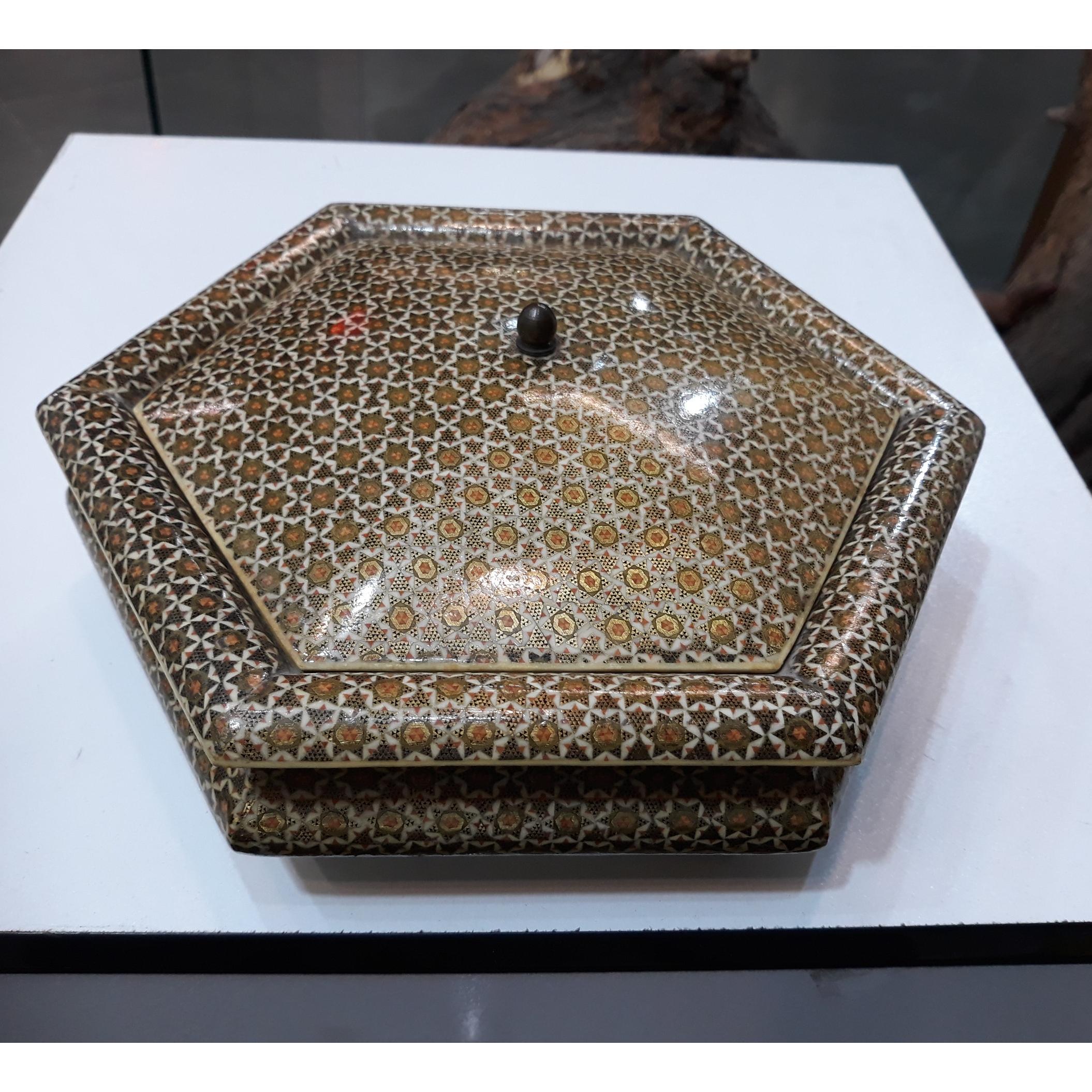 جعبه خاتمکاری ششضلعی دستساز اثر اصیل اصفهان