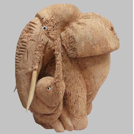 مجسمه چوبی فیل مادر و بچه از چوب نارگیل طبیعی