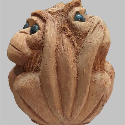 مجسمه چوبی دو میمون از چوب نارگیل طبیعی