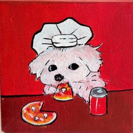 نقاشی فانتزی هاپو پیتزا خور