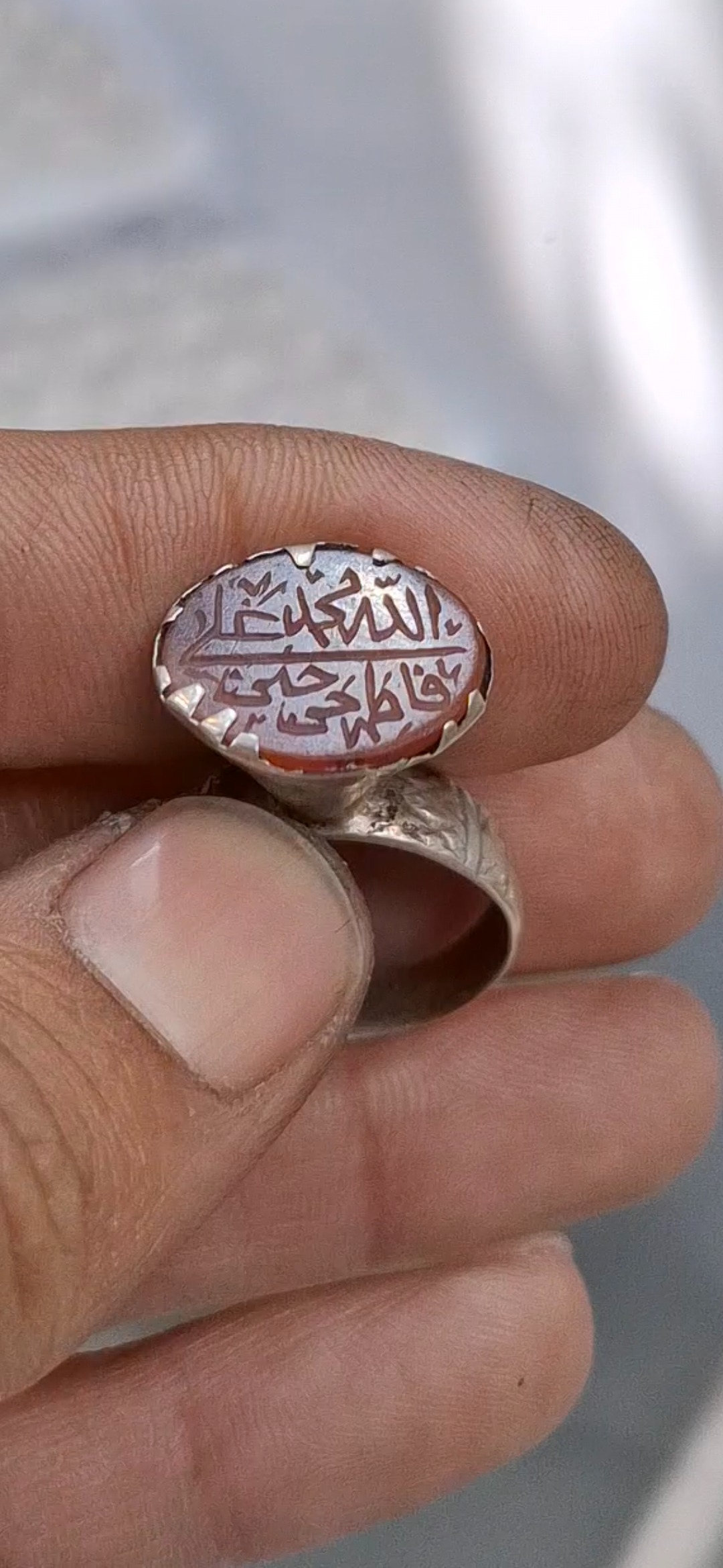 انگشتر پنجتن کهنه خط ملخی نقره دستساز