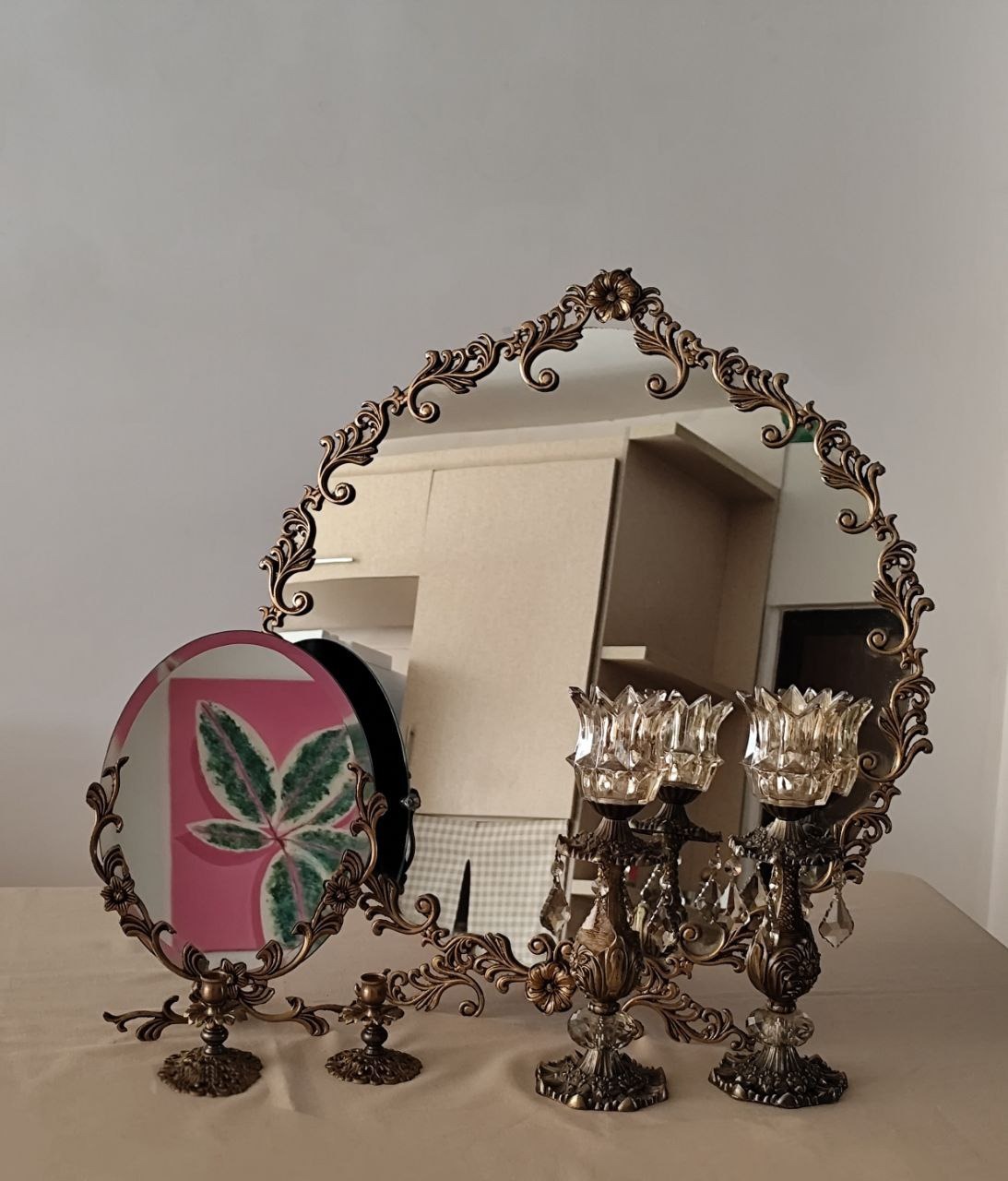 آینه شمعدان بزرگ و کوچک جنس برنج