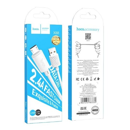کابل شارژ USB-A به MICRO هوکو مدل X88 1 متر