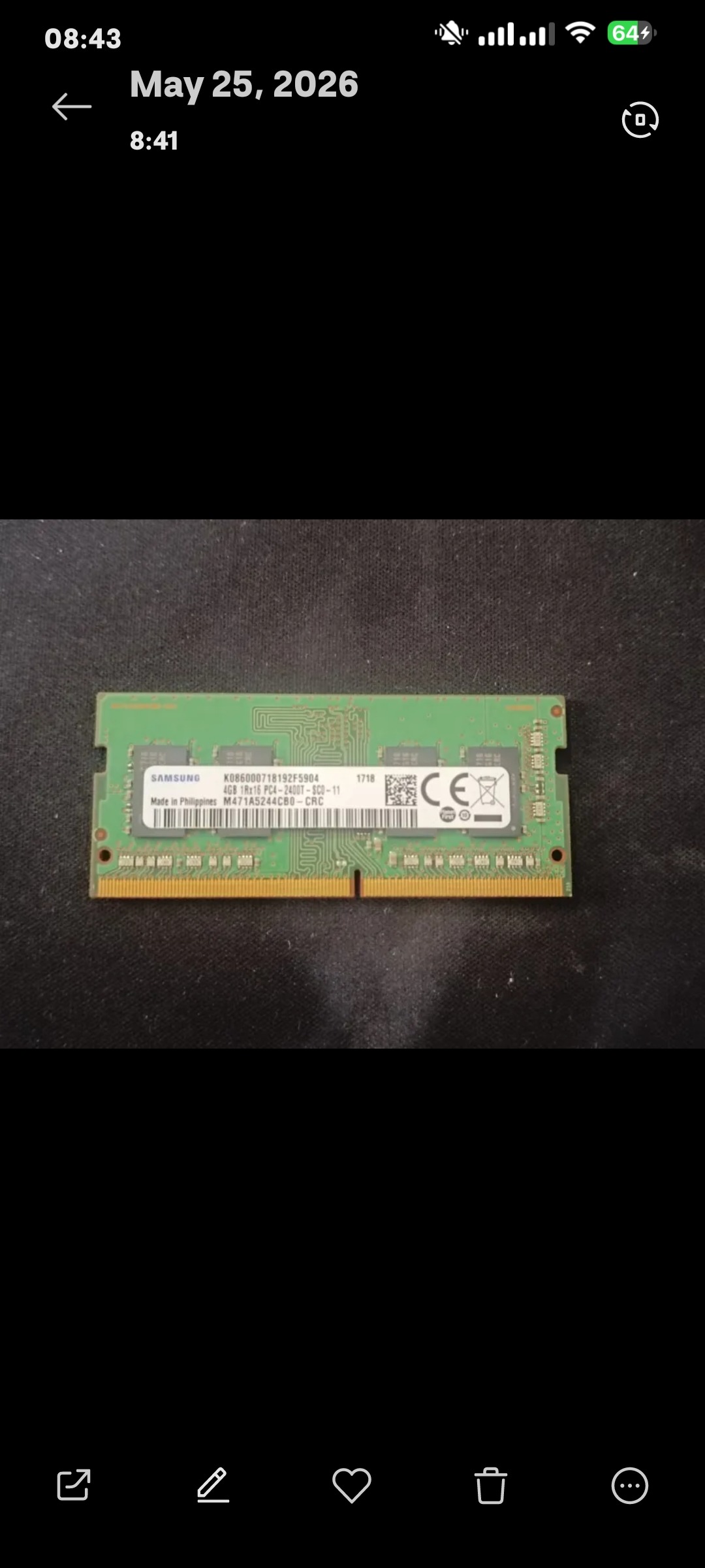 رم لپ تاپ سامسونگ 4 گیگ ddr4 ( توضیحات)