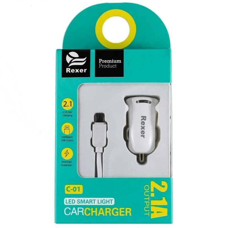 شارژر فندکی Rexer C-01 2.1A کابل میکرو یو اس بی
