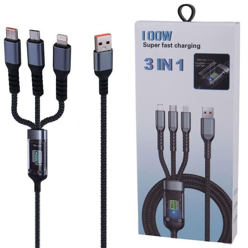 کابل سه سر فست شارژ 100 وات TDA-218 طول 1.2 متر