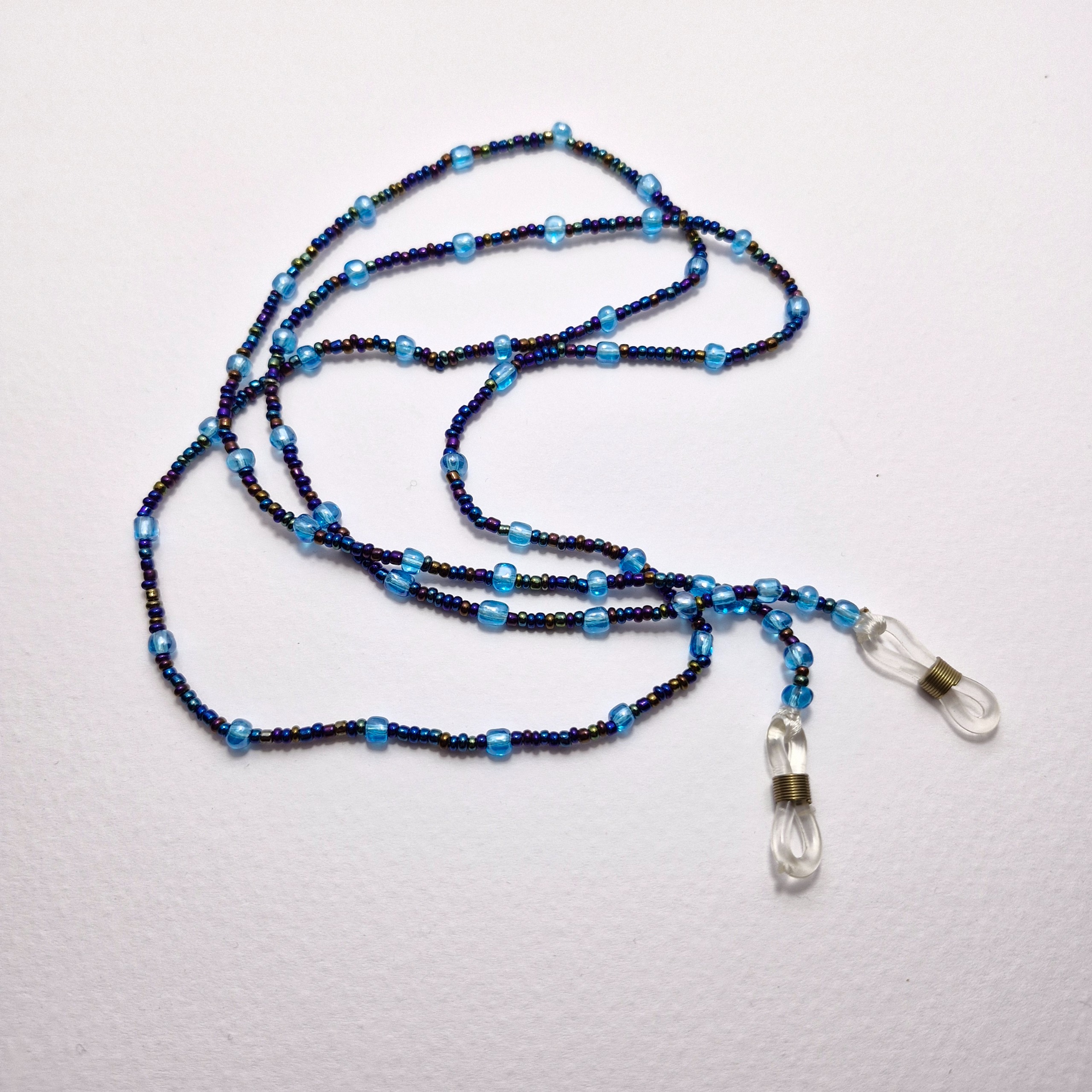 بند عینک منجوق سرمه ای هفت رنگ و آبی شفاف