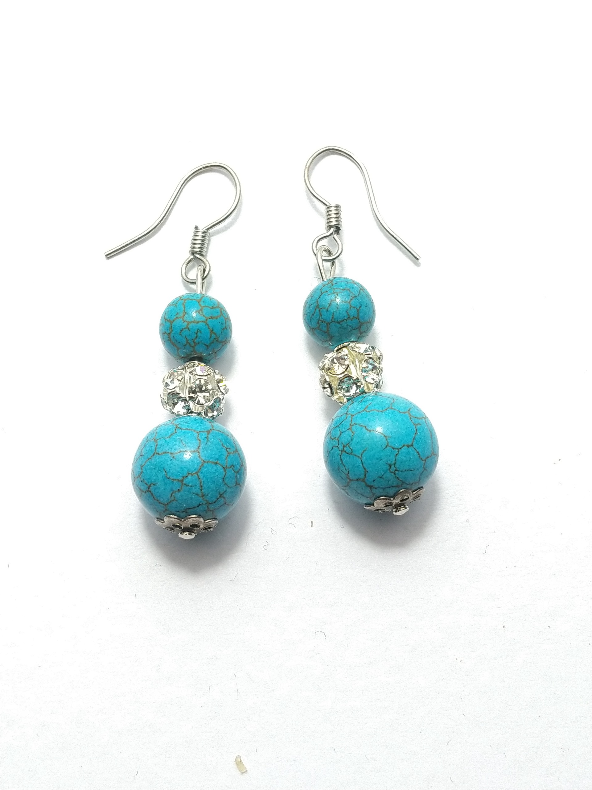 گوشواره گوی نگین دار و سنگ هولایت فیروزه ای