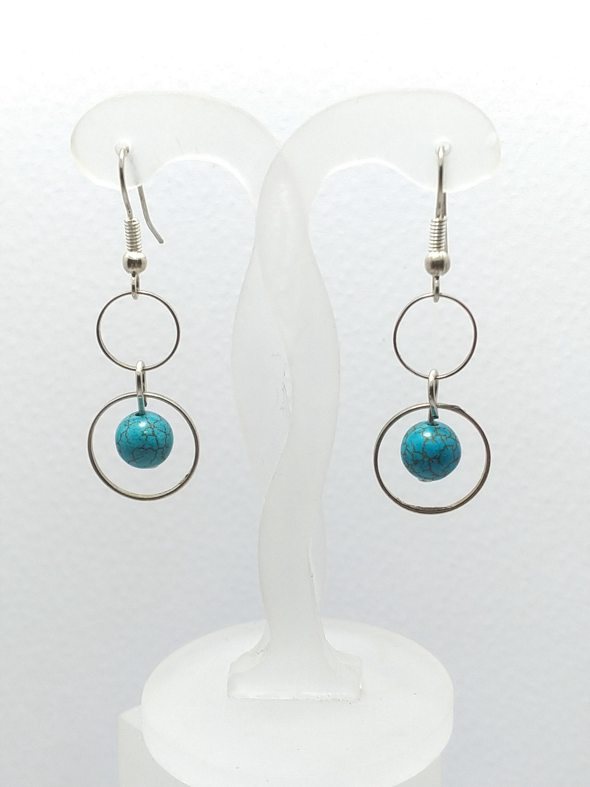 گوشواره سنگ هولایت فیروزه ای طرح حلقه دابل