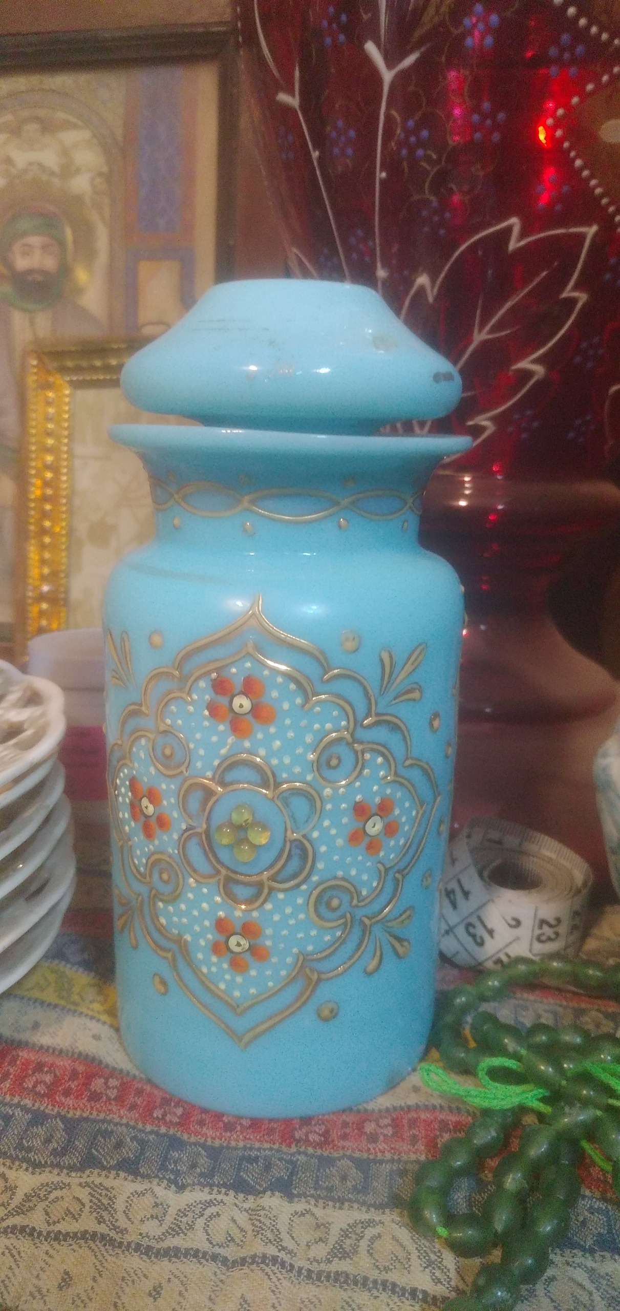 چایی دان آبی اپالین قاجاری مرصع