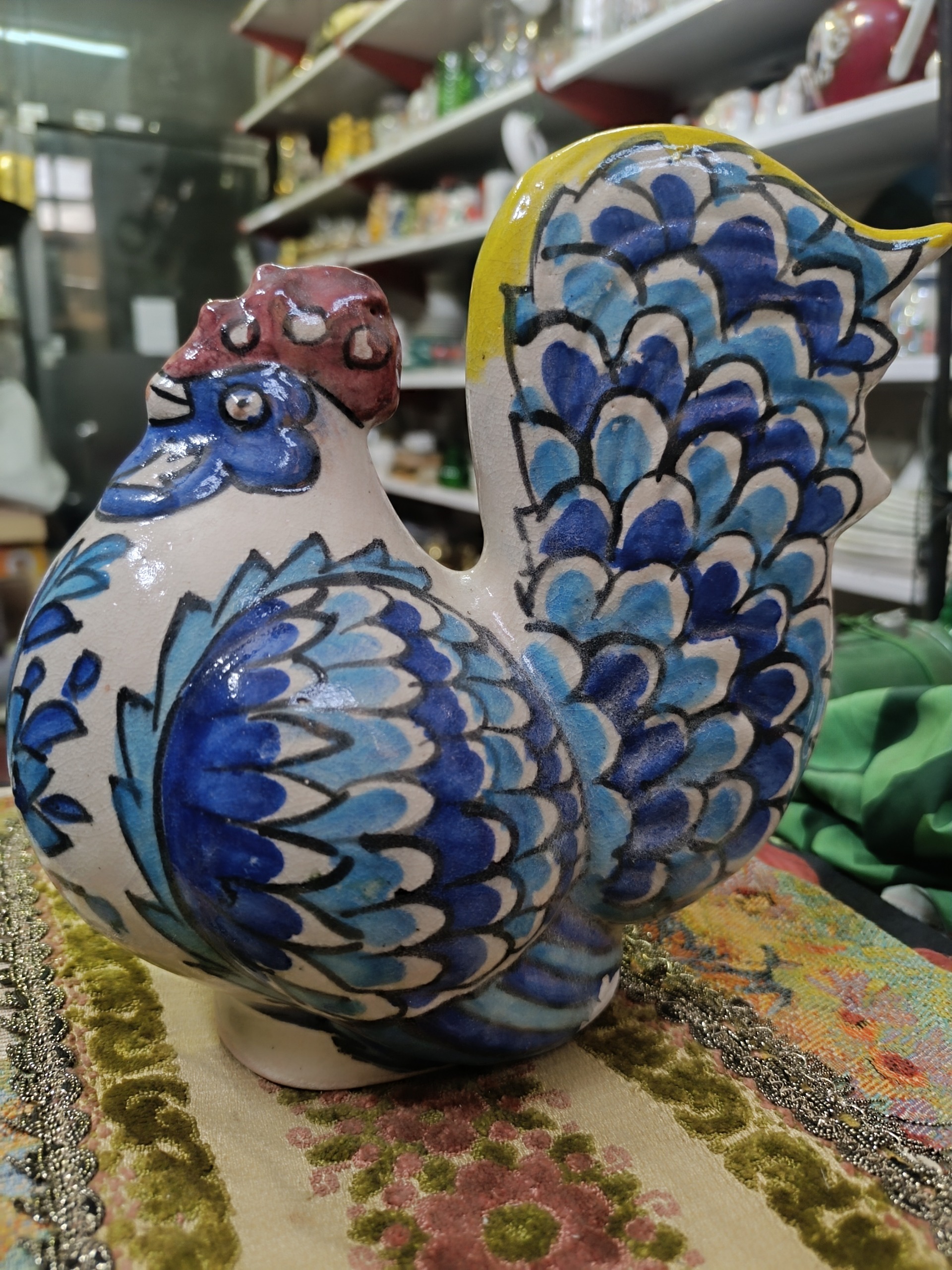 مجسمه سفال لعابی قدیمی خروس