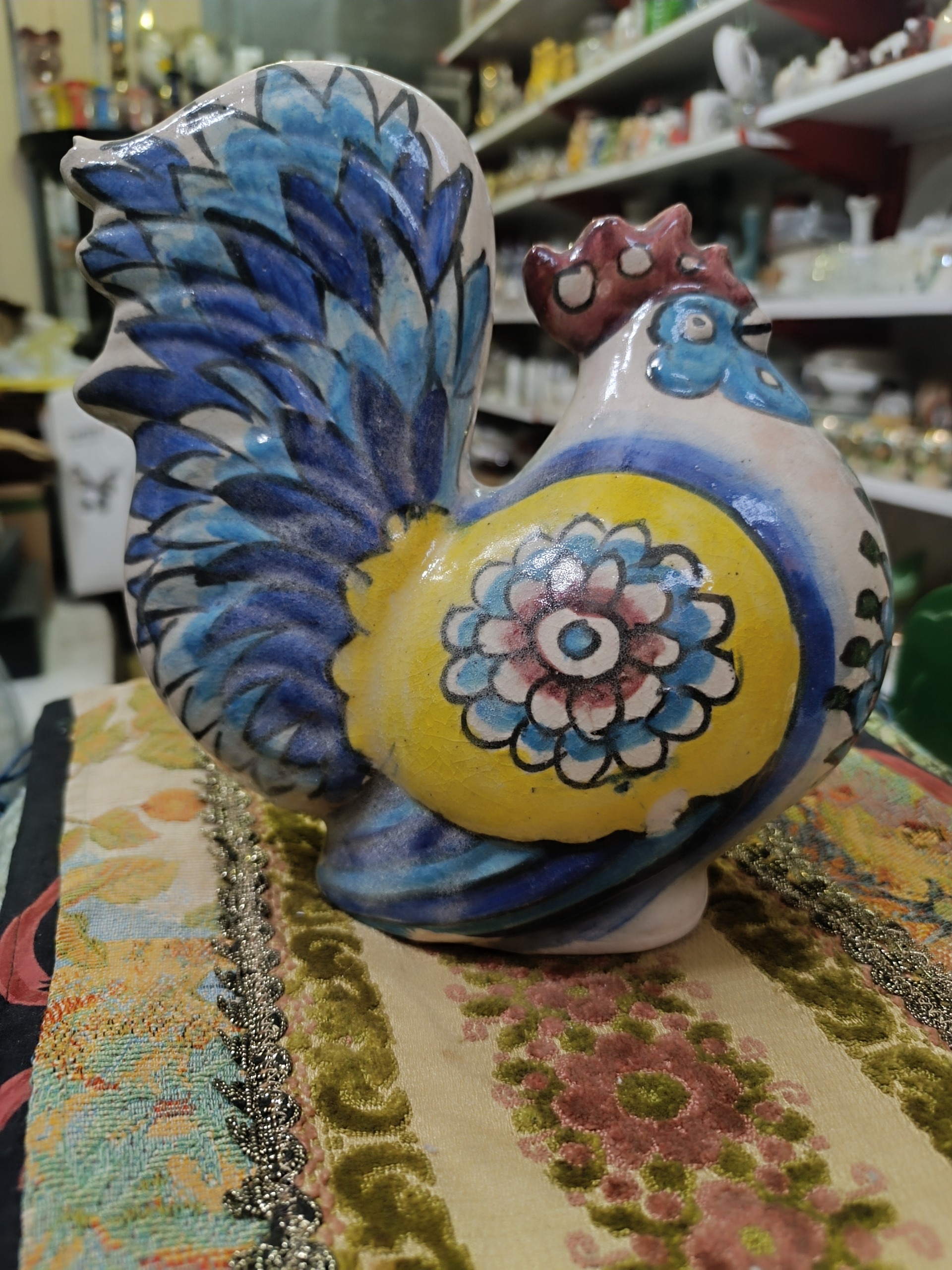 مجسمه سفال لعاب دار قدیمی خروس