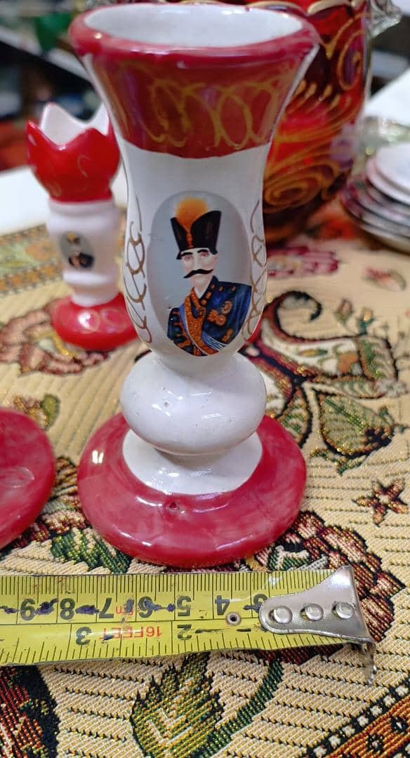 جفت شمعدان سرامیکی لعابدار قدیمی بزرگ